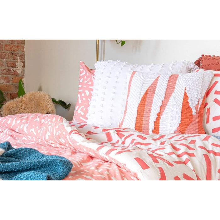 Refinery29 Stevie Collection Cotton Throw Pillow: Luxury Tufted Design, Coral