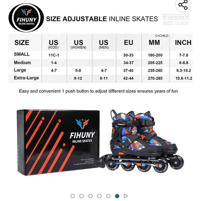 Fihuny Adjusable In-line Skates SZ 4-7  LED