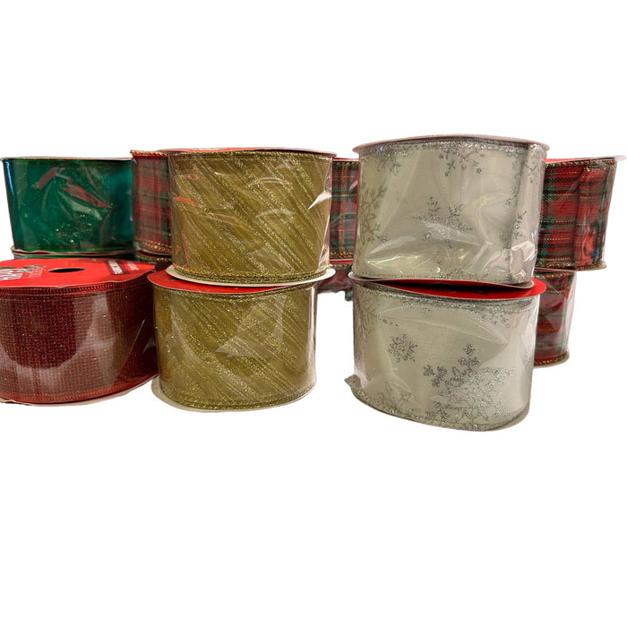 Bundle 13 Christmas Holiday Fabric Ribbons 25ft each