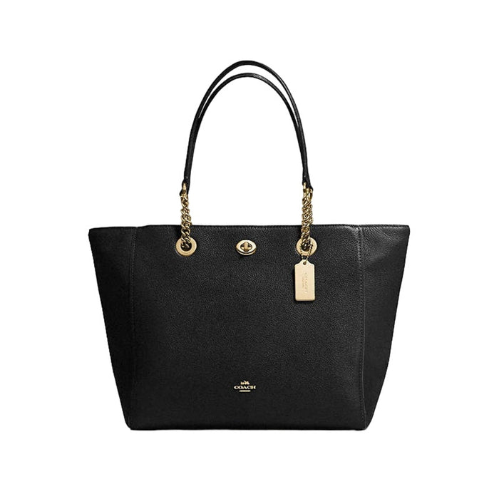 Coach Turnlock Chain Tote – Chic Polished Pebble Leather Handbag