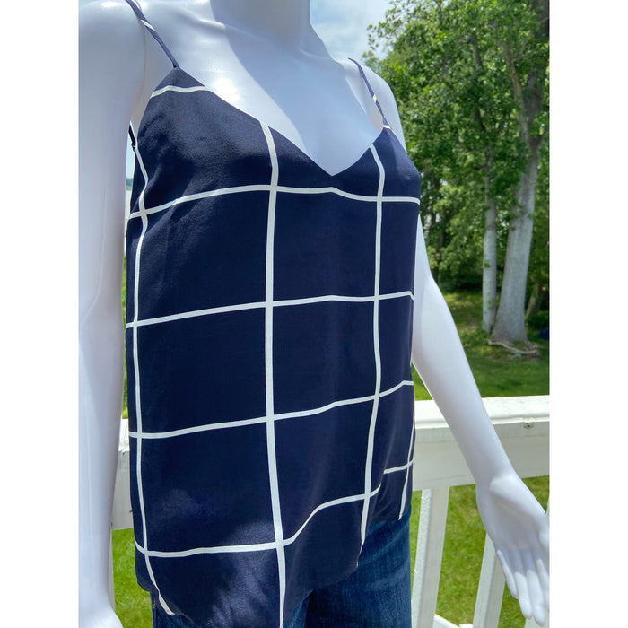 L'AGENCE Jane Windowpane Silk Camisole Top - Navy/White - Size XS* WOM203