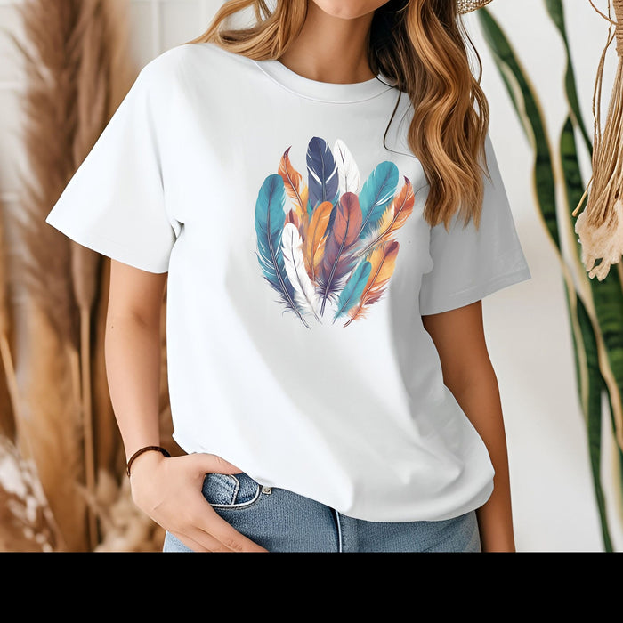 Feathers Shirt, Boho Bird Feather T-Shirt, Bird Lovers Tshirt, Water Color Bird Feather Tee, Feather Bouquet Tee, Women Feather Shirt Gift