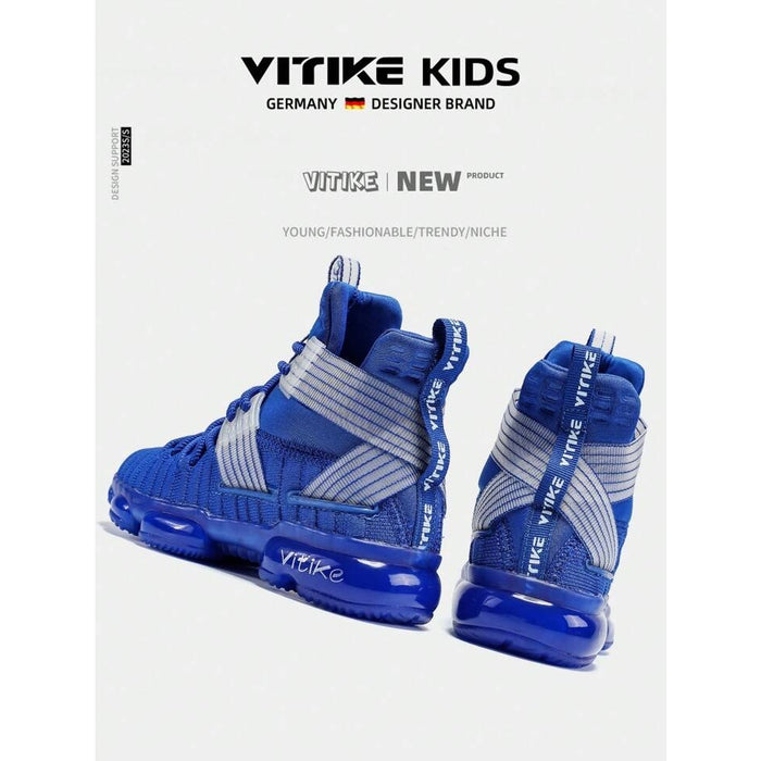 Kids Blue Boys Basketball Sneakers - High-Top, Durable, Non-Slip, SZ 12 Shoes