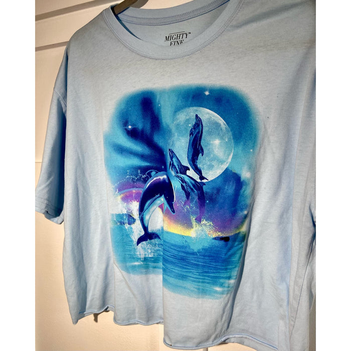 Mighty Fine Ocean Graphic * Dolphins Crop T-Shirt - Beautiful Blue  SZ 2X WTS30