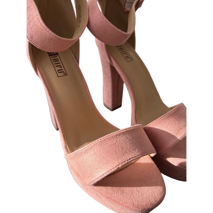 IDIFU Women's Pink Suede Slingback Sandals Size 7.5 Ankle Strap Heels