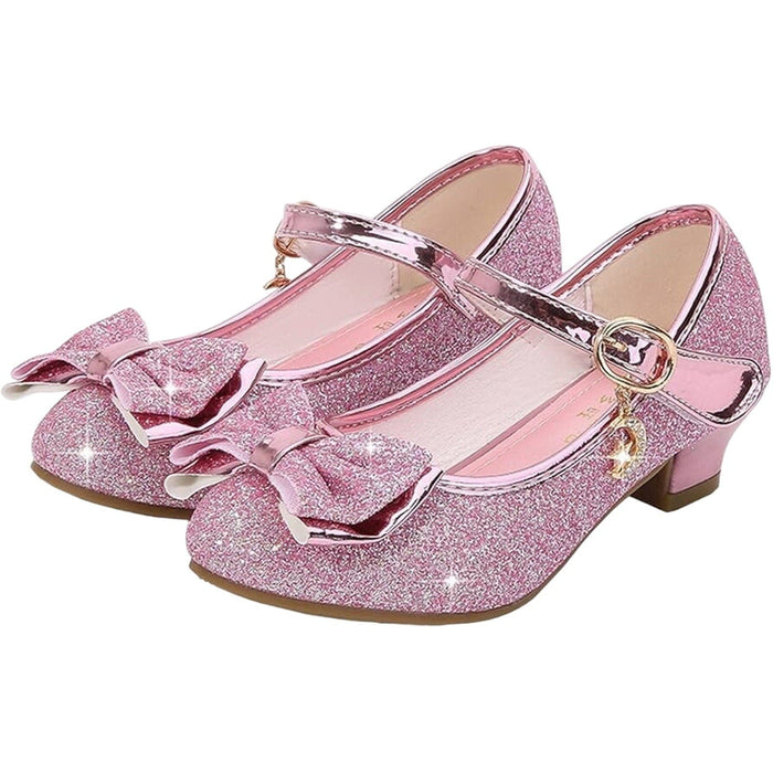 Girls Princess Bowknot High Heel Mary Jane Glitter Shoes: Wedding Party, SZ 37/5