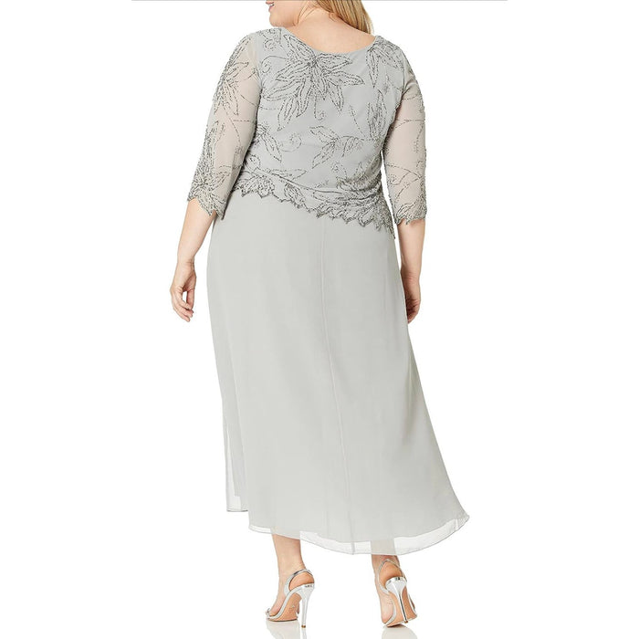 J Kara Plus Size Womens Sheer Floral Beaded Long Dress SZ 14W * wom882