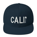 Navy embroidered Cali palm tree flat brim baseball cap – California lifestyle adjustable hat