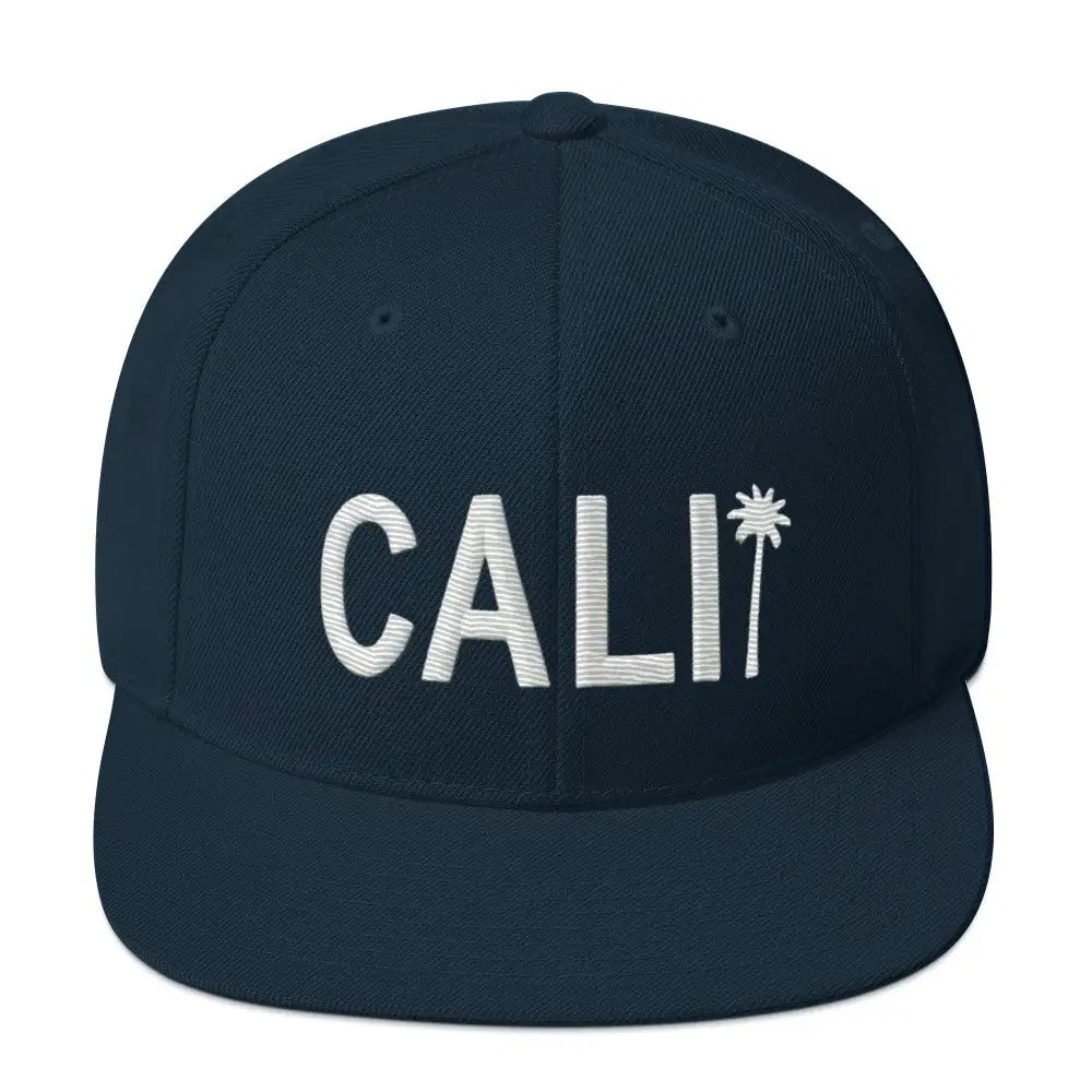 Navy Blue Trini Skies Cali Palm Tree Embroidered Flat Brim Cap