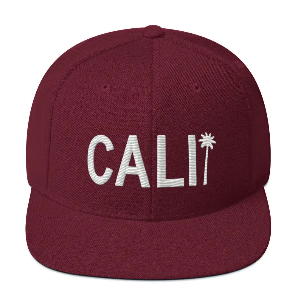 Maroon Trini Skies Cali Palm Tree Embroidered Flat Brim Cap