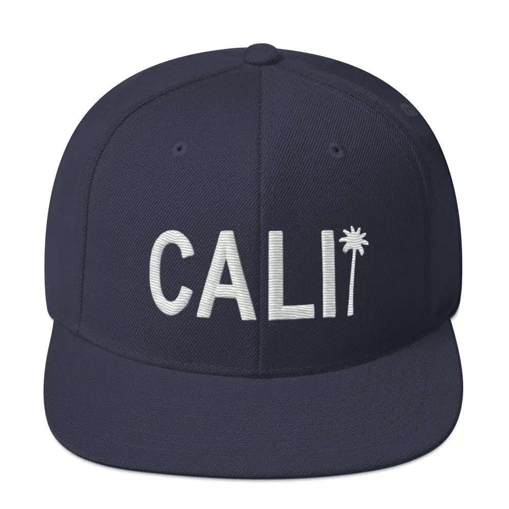 Navy blue Trini Skies embroidered Cali palm tree flat brim baseball cap