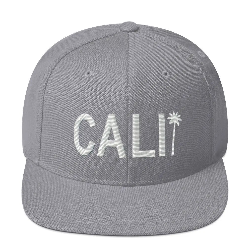 Gray Cali Palm Tree Embroidered Flat Brim Baseball Cap