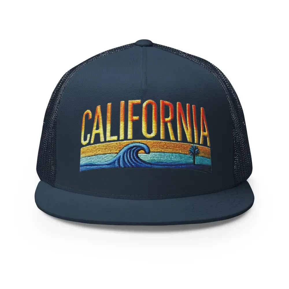 California Classic High Profile Embroidered Trucker Cap with Sunset Wave Design