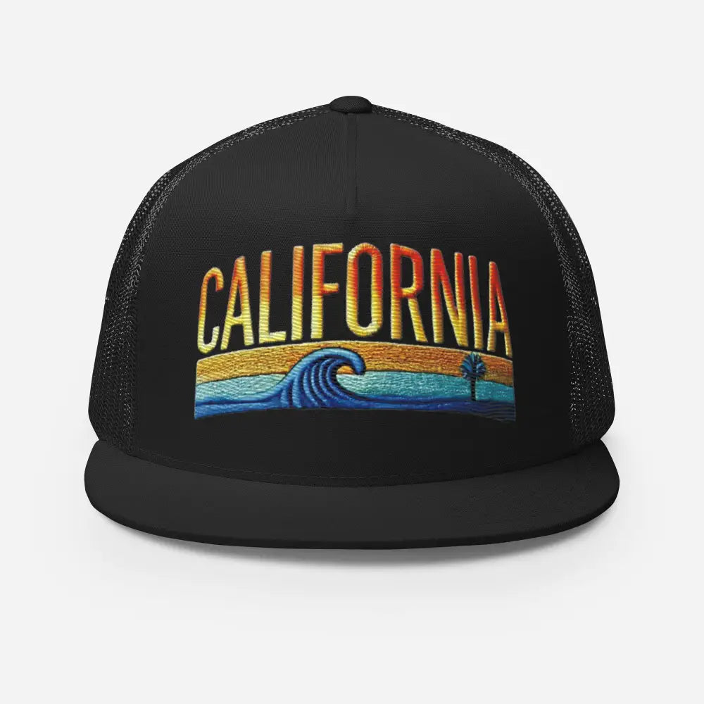 California Classic High Trucker Cap with Embroidered Wave