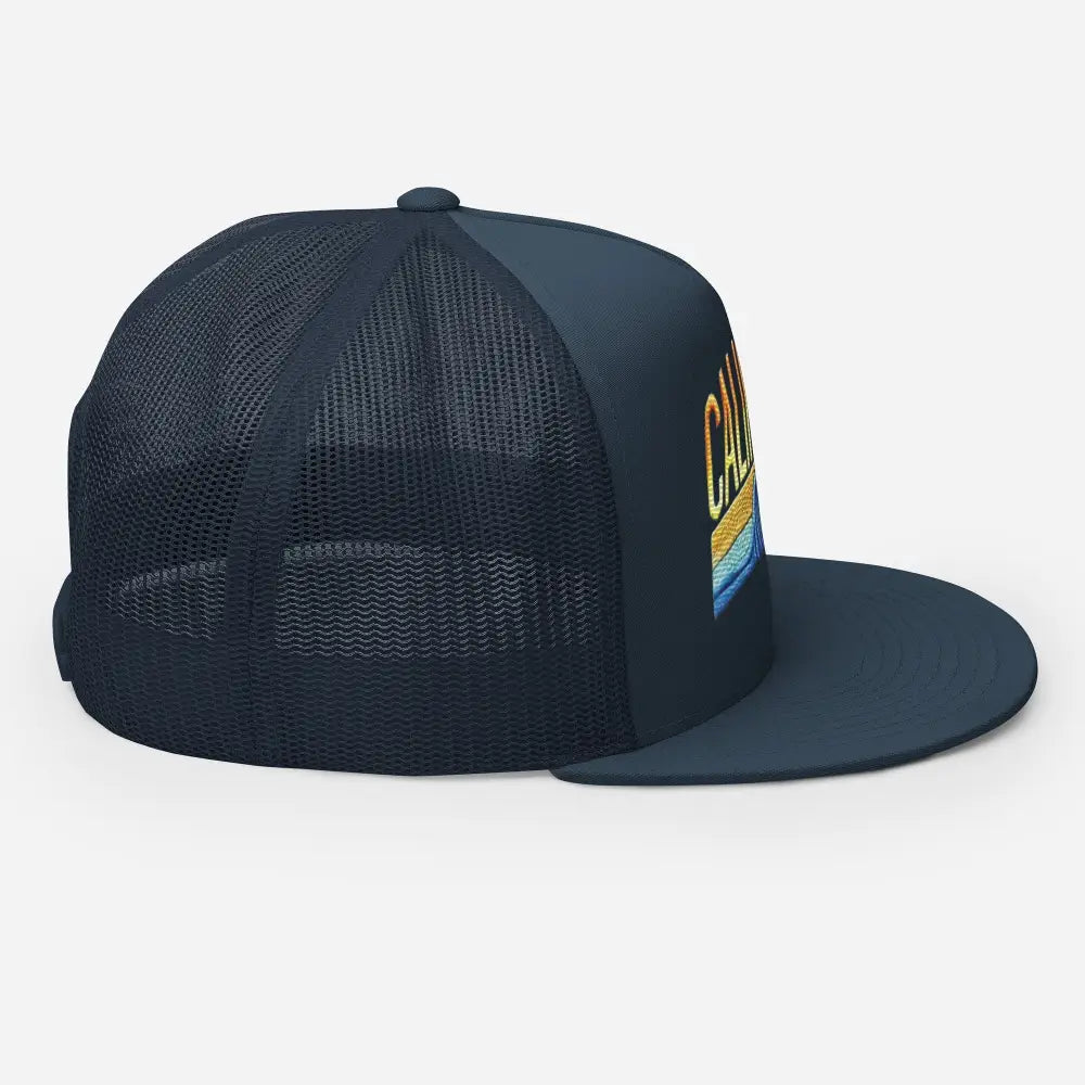 California Classic High Profile Embroidered Trucker Cap in Navy Blue