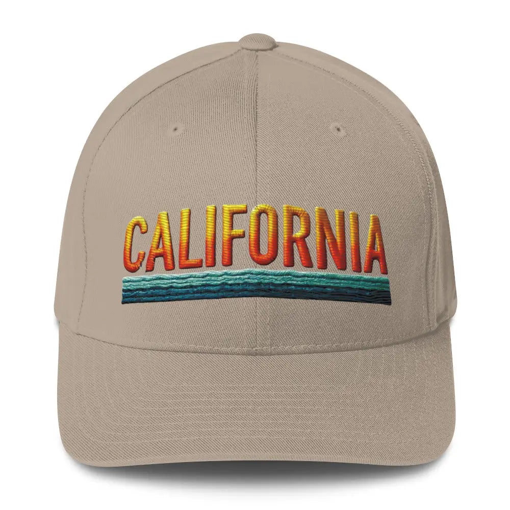 Tan California Embroidered Structured Twill Cap with Waves