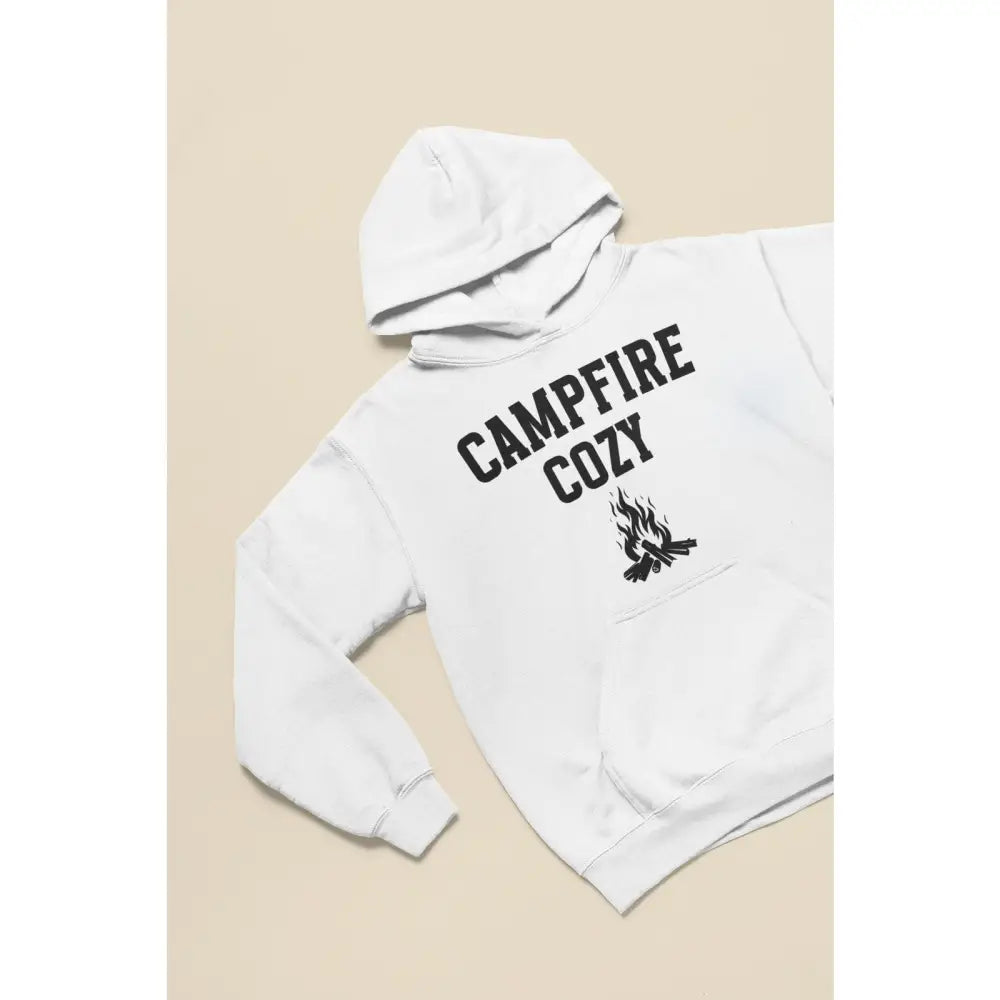 White Campfire Life Cozy Graphic Hoodie with Trini Skies Design
