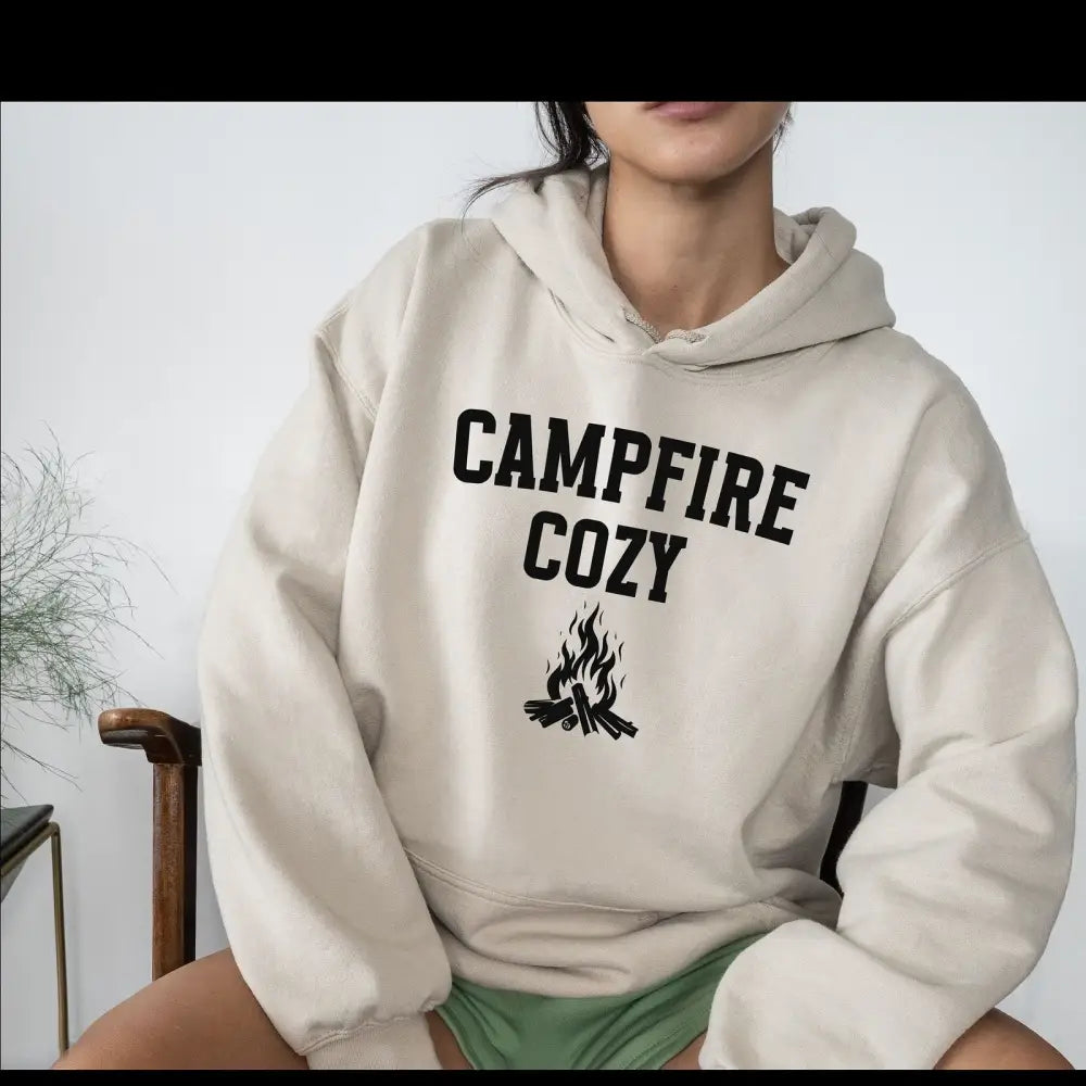 Trini Skies Campfire Life Cozy graphic long sleeve hoodie with campfire graphic