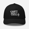 Black Trini Skies today embroidered trucker hat with coffee cup
