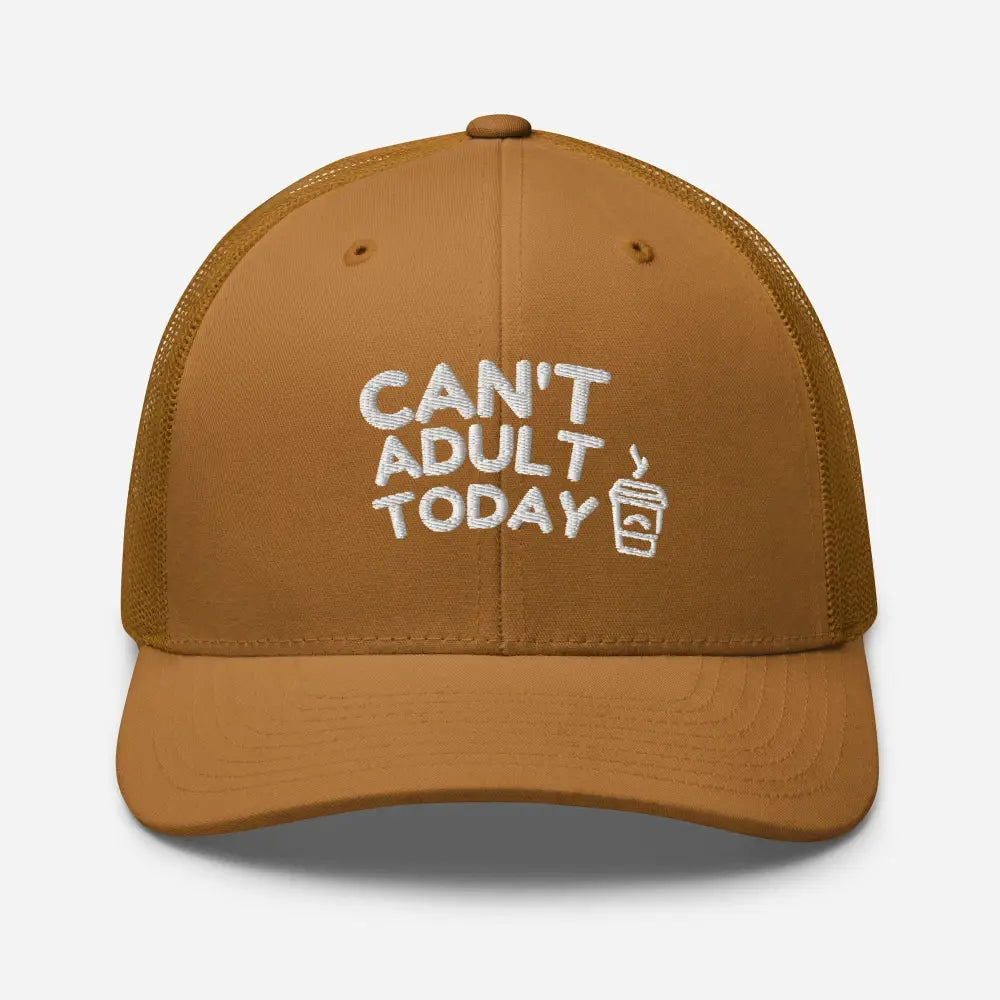 Brown Trini Skies today embroidered trucker hat with coffee cup