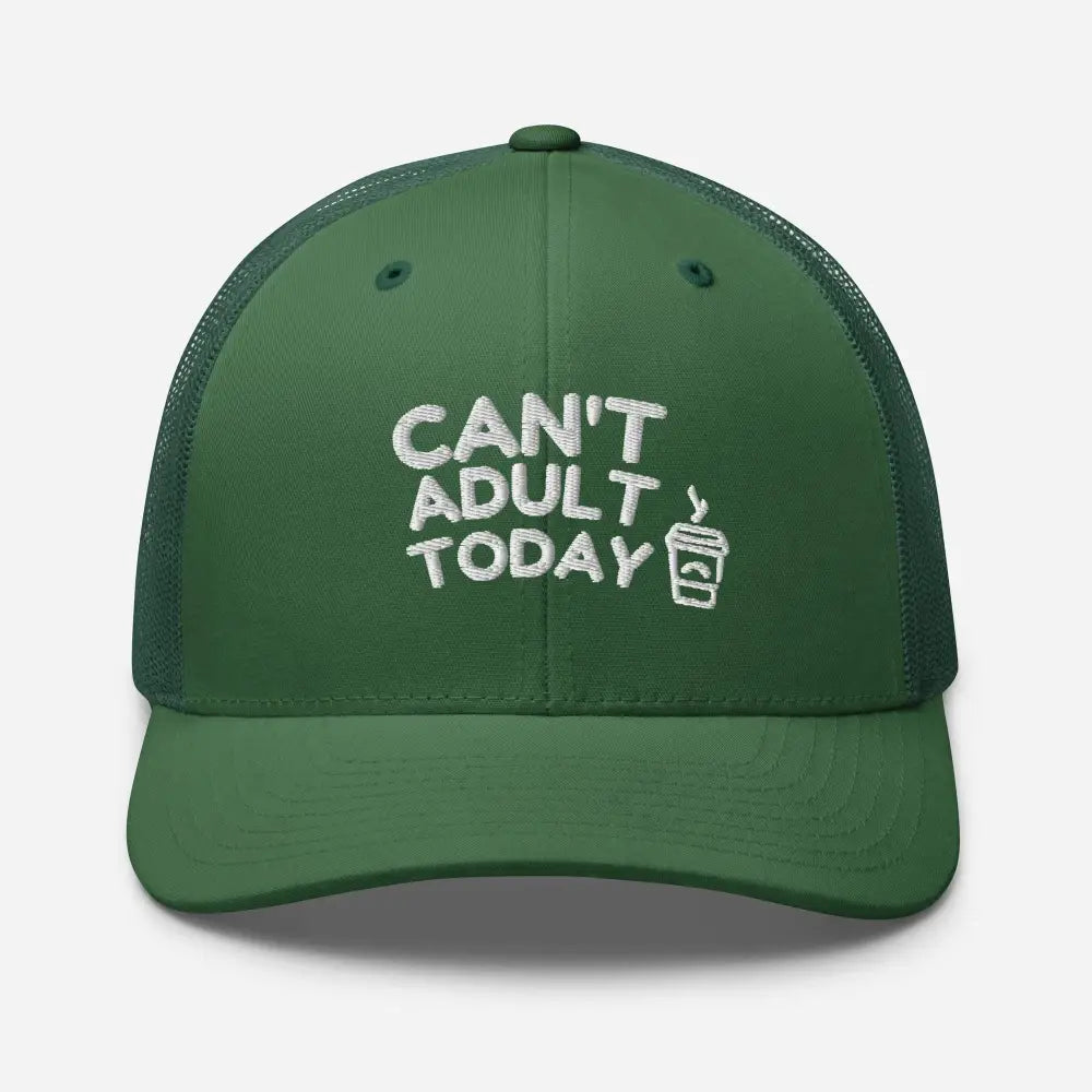 Forest green today embroidered trucker hat with white embroidery