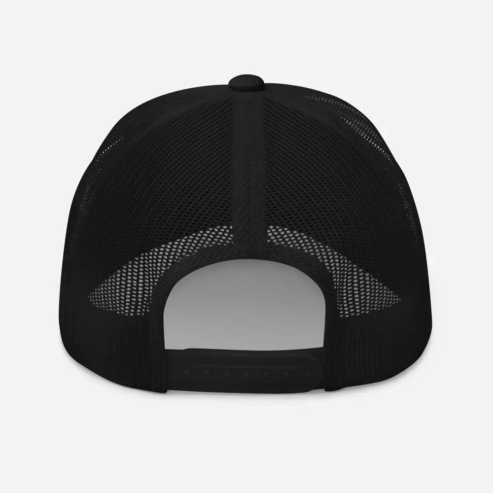Black mesh back trucker hat with Cant Adult Today embroidered design
