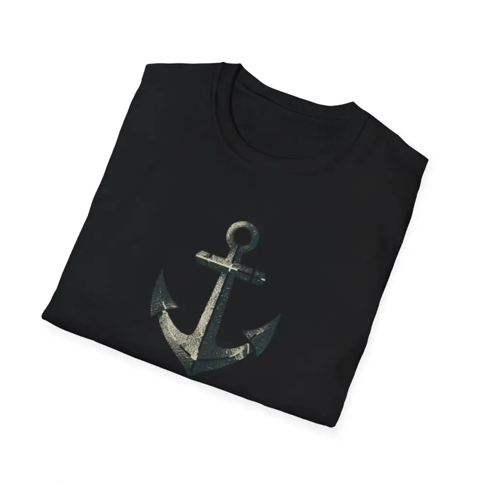 Stylish nautical seaside black short-sleeve anchor graphic tee