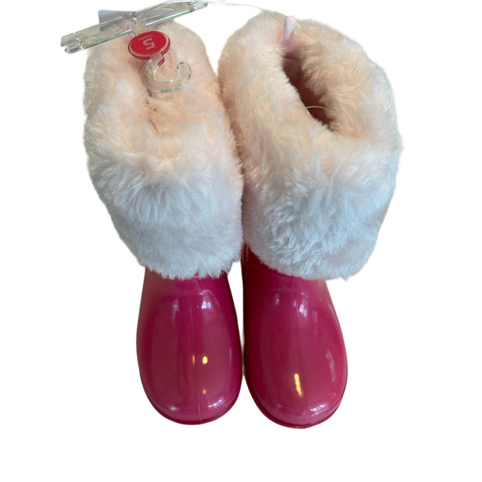 Carters Pink / Rubber / 5 Carter's Girl's Adley Rain Boot Calf-High, Faux Fur Lining SZ 5, Pink Kids Boots