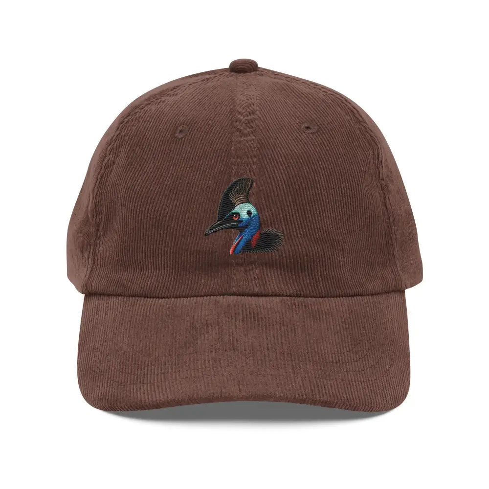Trini Skies cassowary embroidered vintage corduroy baseball cap