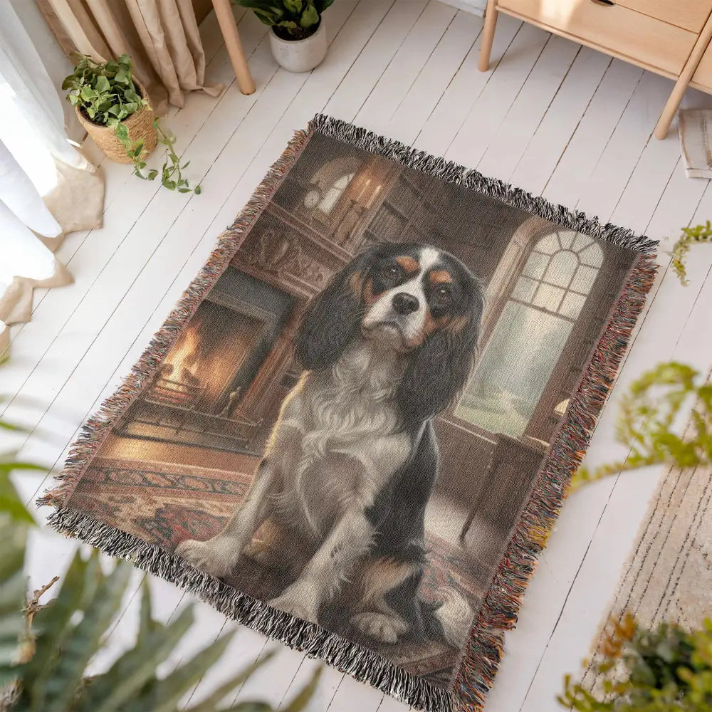 Cozy cavalier king charles spaniel woven blanket in cotton tapestry