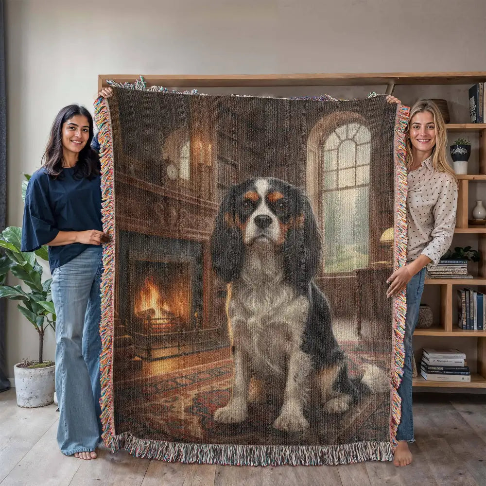Cozy cavalier king charles spaniel woven blanket in cotton tapestry