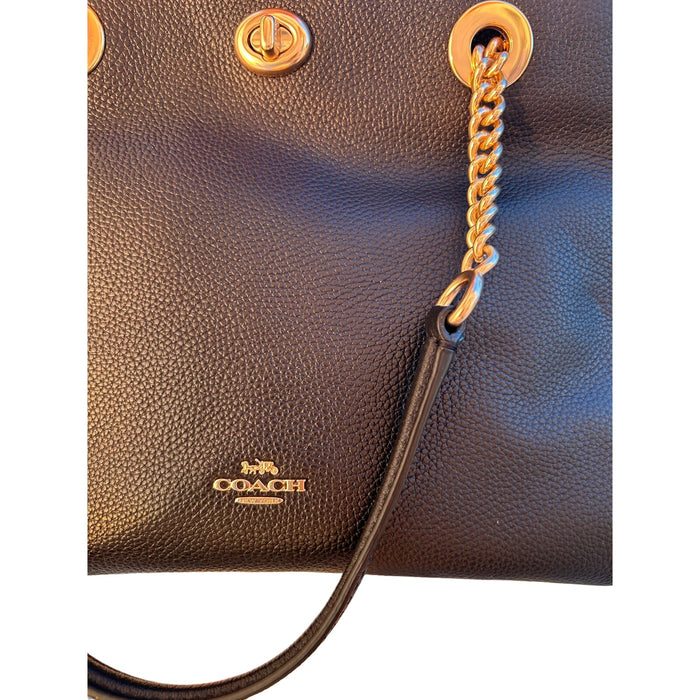 Coach Turnlock Chain Tote – Chic Polished Pebble Leather Handbag