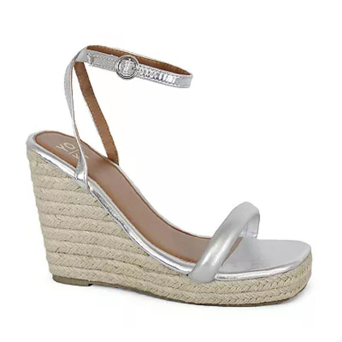 "Yoki Danifer-26 Silver Wedge Sandals, Size 6.5 Women's, Stylish Summer Footwear"