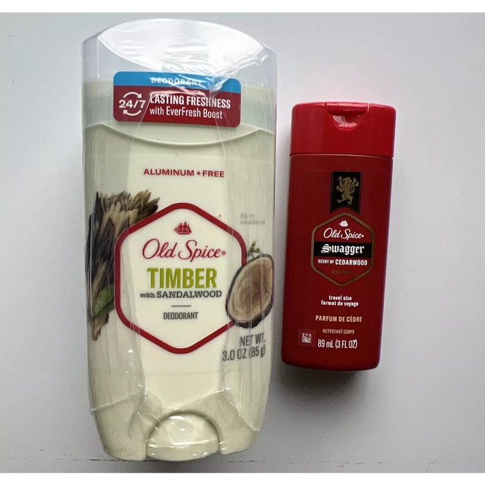 Old Spice Men's Deodorant Timber with Sandalwood, 3oz 3 Pack + 3oz Swagger Wash