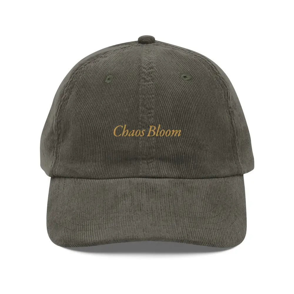 Chaos Bloom Embroidered Olive Green Vintage Corduroy Baseball Cap