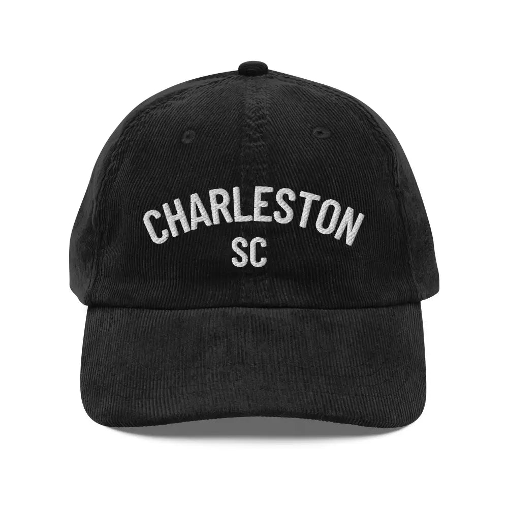 Black vintage corduroy Charleston SC embroidered baseball cap