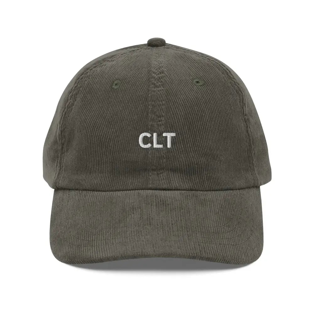 Olive green corduroy dad hat with Charlotte CLT airport code embroidery