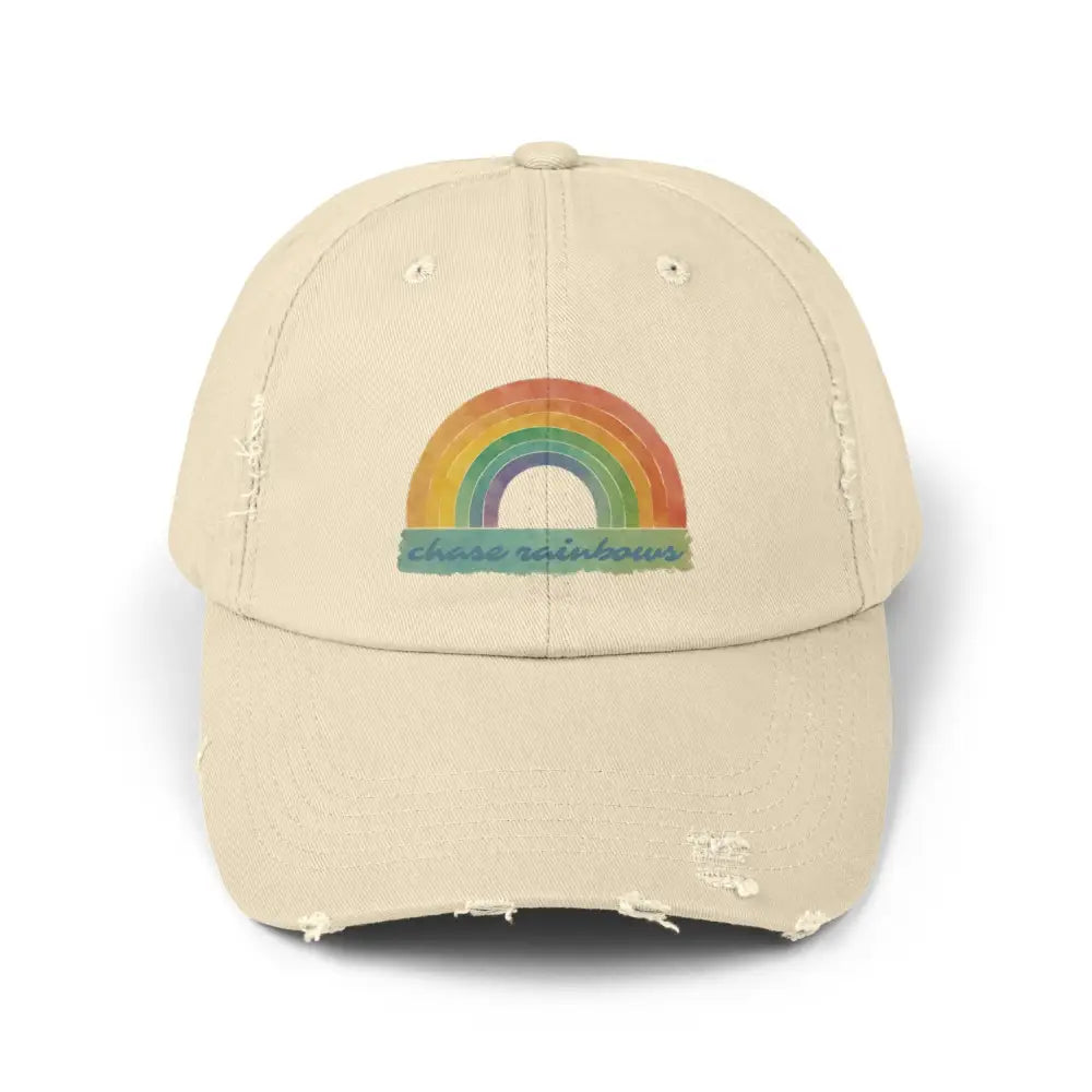 Chase Rainbows distressed cream cap with rainbow embroidery