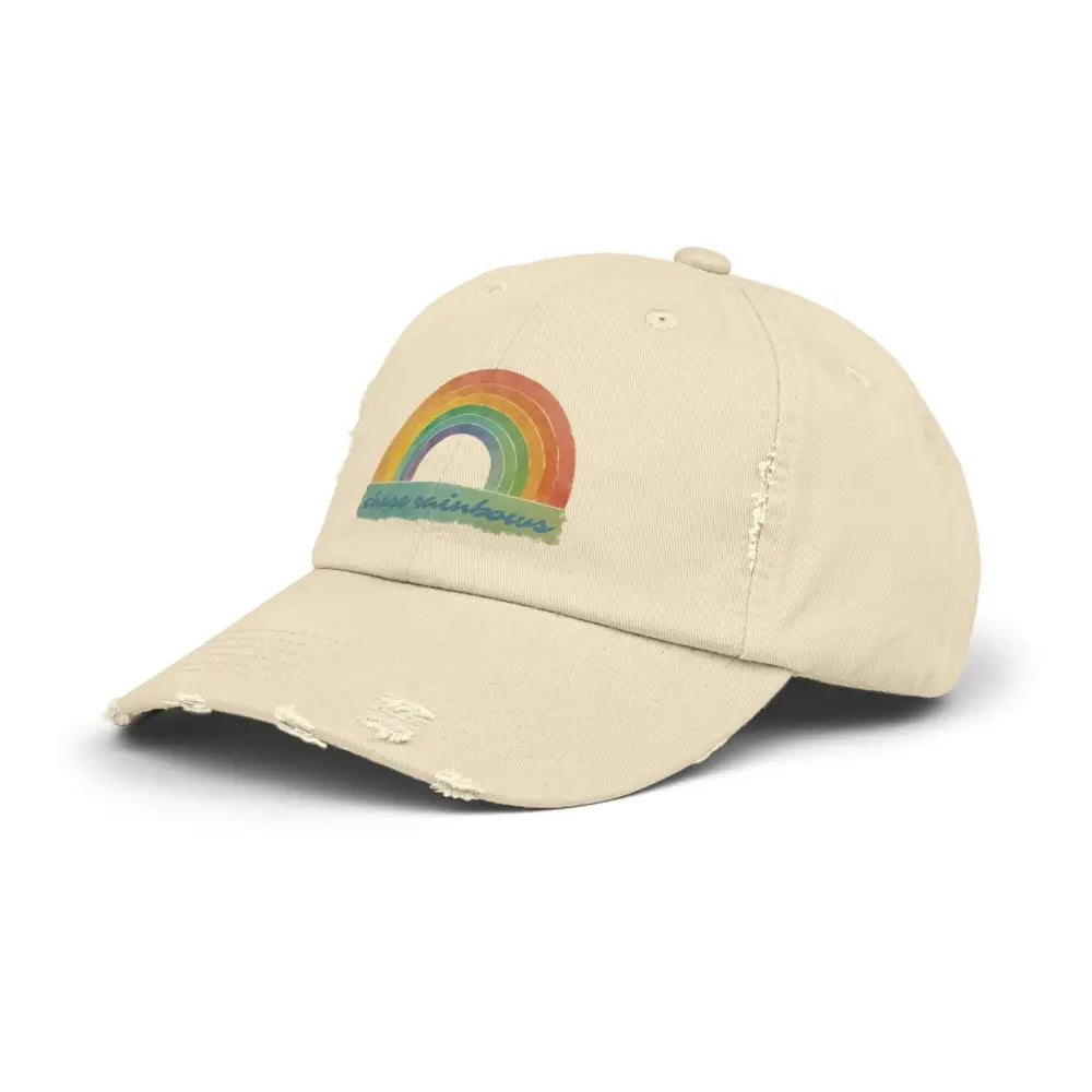 Chase Rainbows Distressed Embroidered Beige Cap with Rainbow