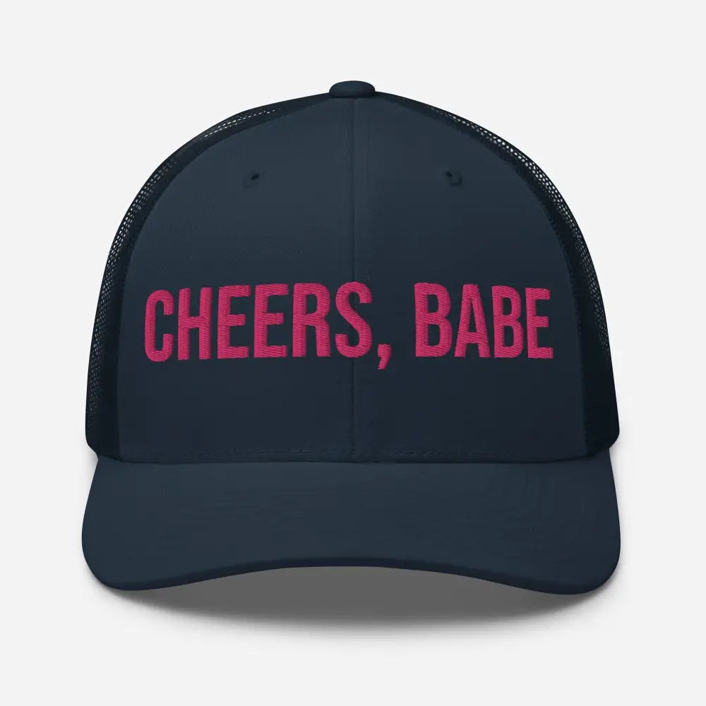 Trini Skies Cheers Babe embroidered trucker hat in dark blue