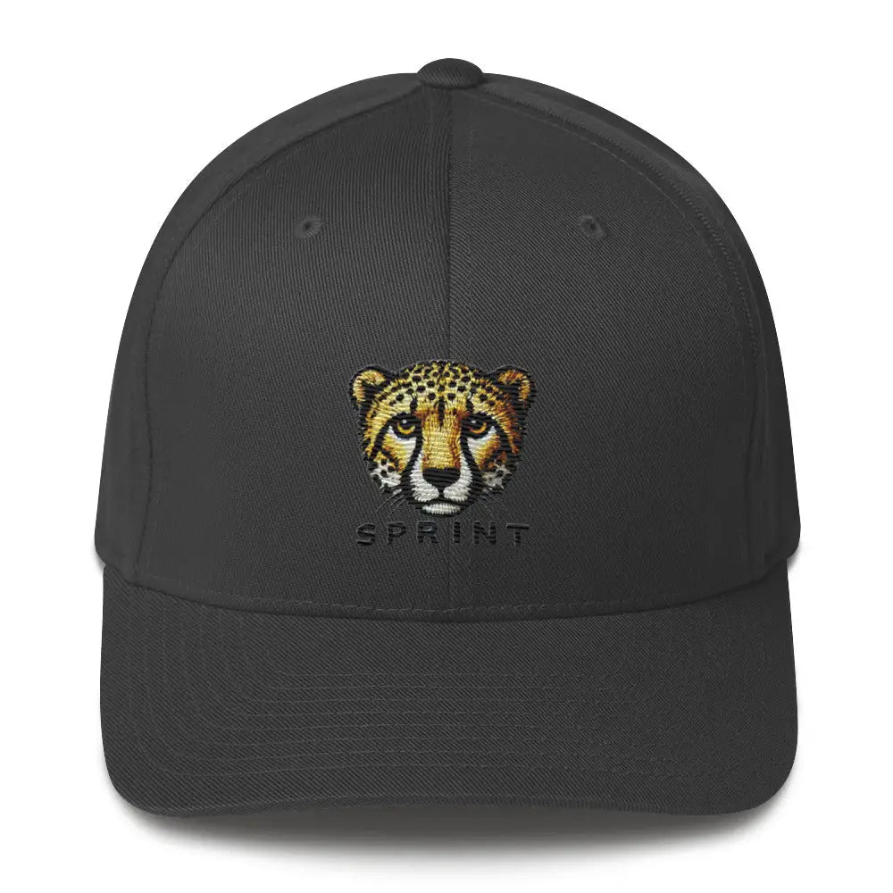 Dark gray cheetah embroidered wildlife corduroy cap by Trini Skies