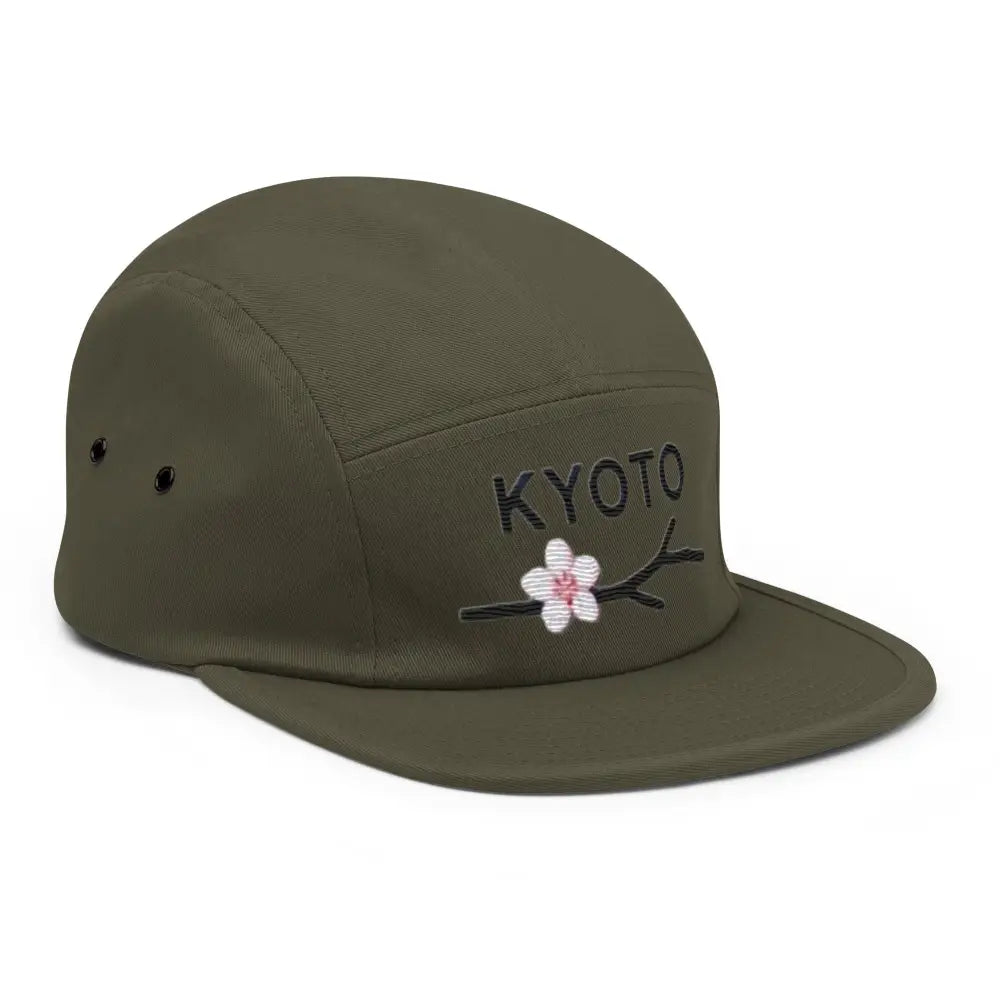 Olive green cherry blossom five panel embroidered Kyoto Japan hat