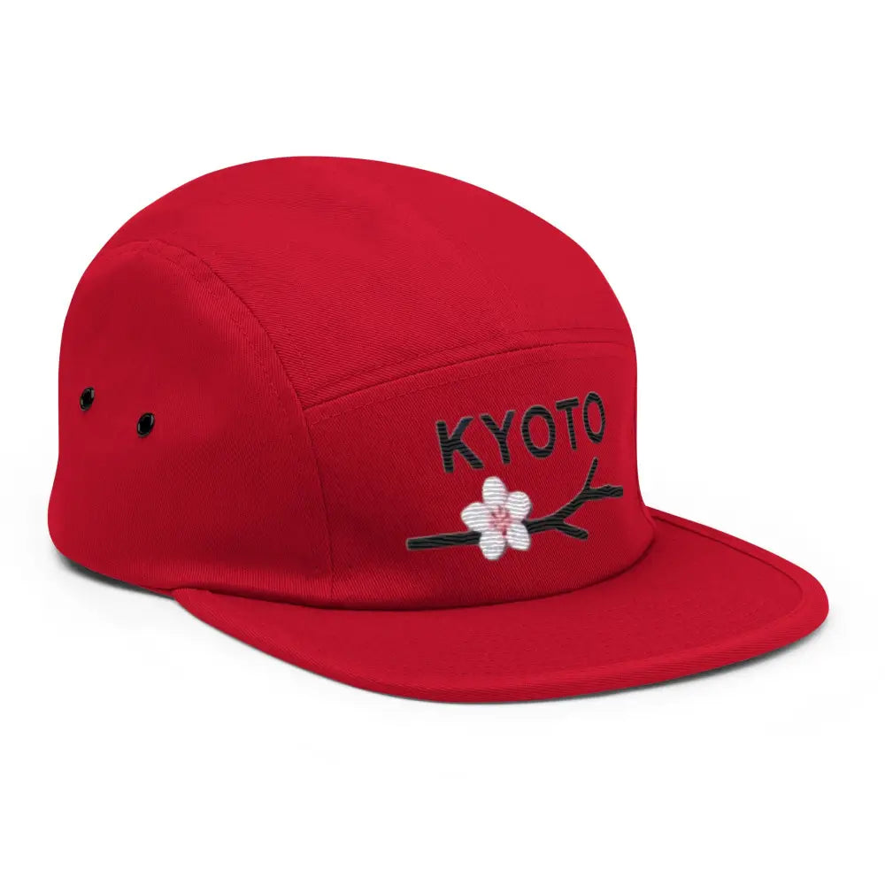 Red cherry blossom five panel embroidered Kyoto Japan hat by Trini Skies