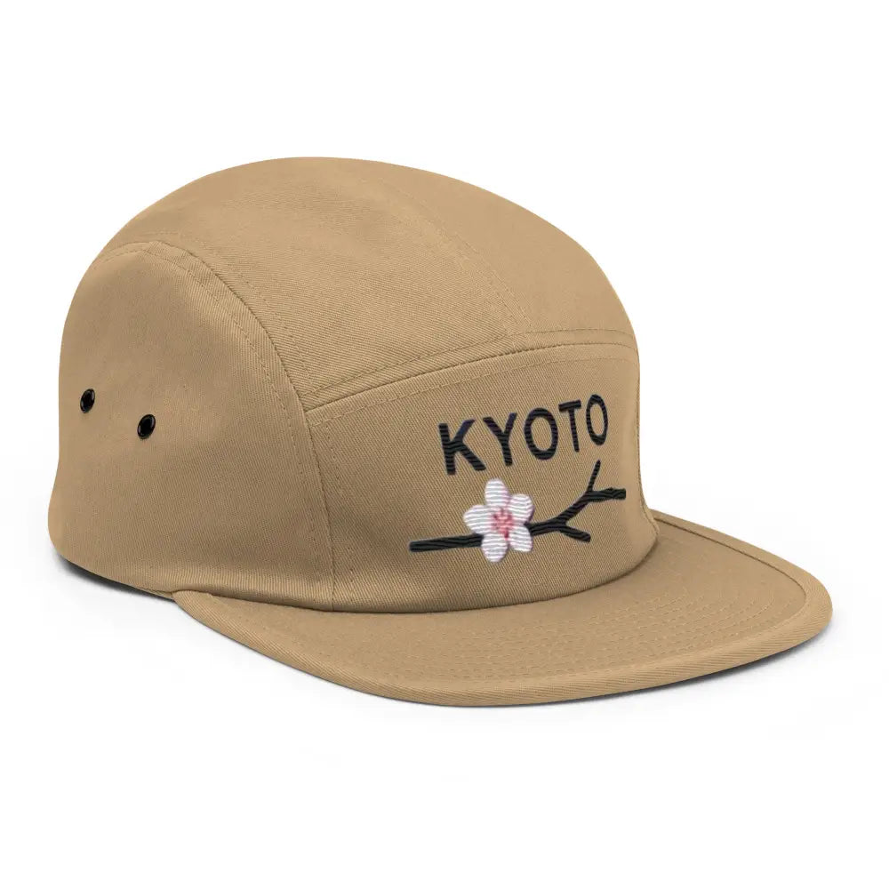 Beige cherry blossom five panel embroidered hat Kyoto Japan design