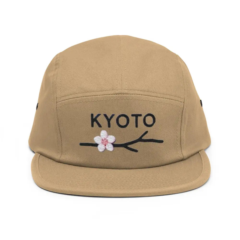 Cherry blossom five panel embroidered Kyoto Japan tan hat by Trini Skies