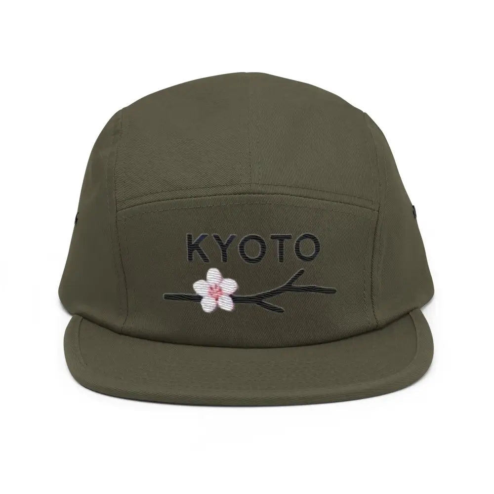 Olive green cherry blossom five panel embroidered Kyoto Japan hat