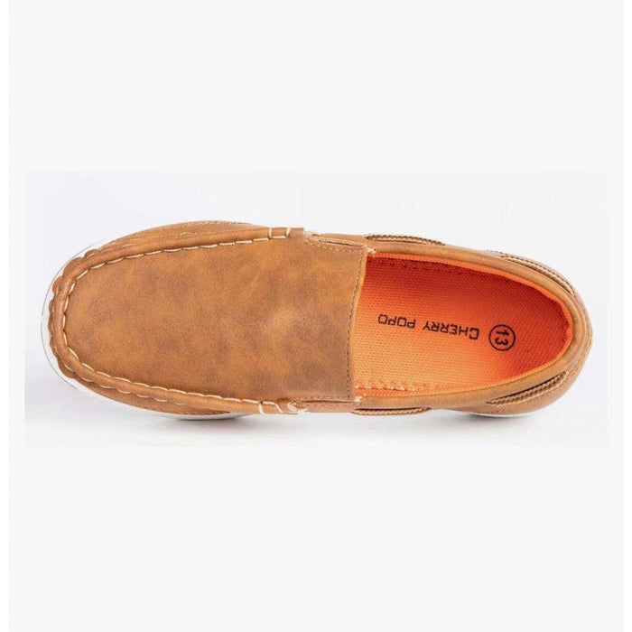 CHERRY POPO 1 / Brown / Leather CHERRY POPO Boys Loafers Casual Boat Shoes, School Dress Shoes, Size 1