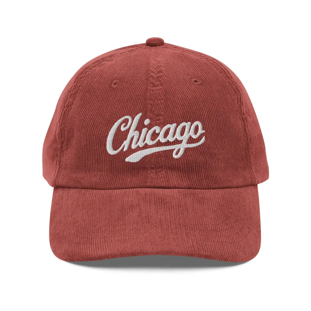Chicago embroidered vintage red corduroy cap with gold buckle