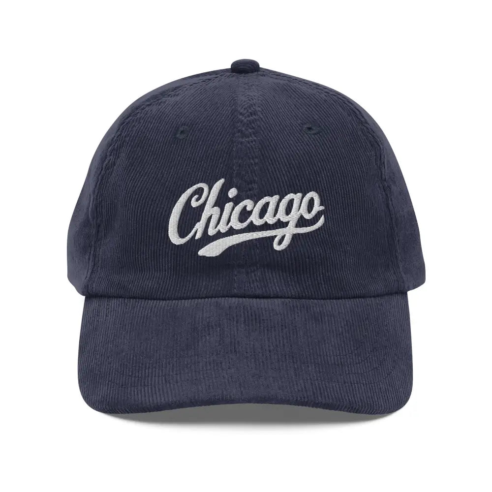 Navy blue Chicago embroidered vintage corduroy cap with gold buckle