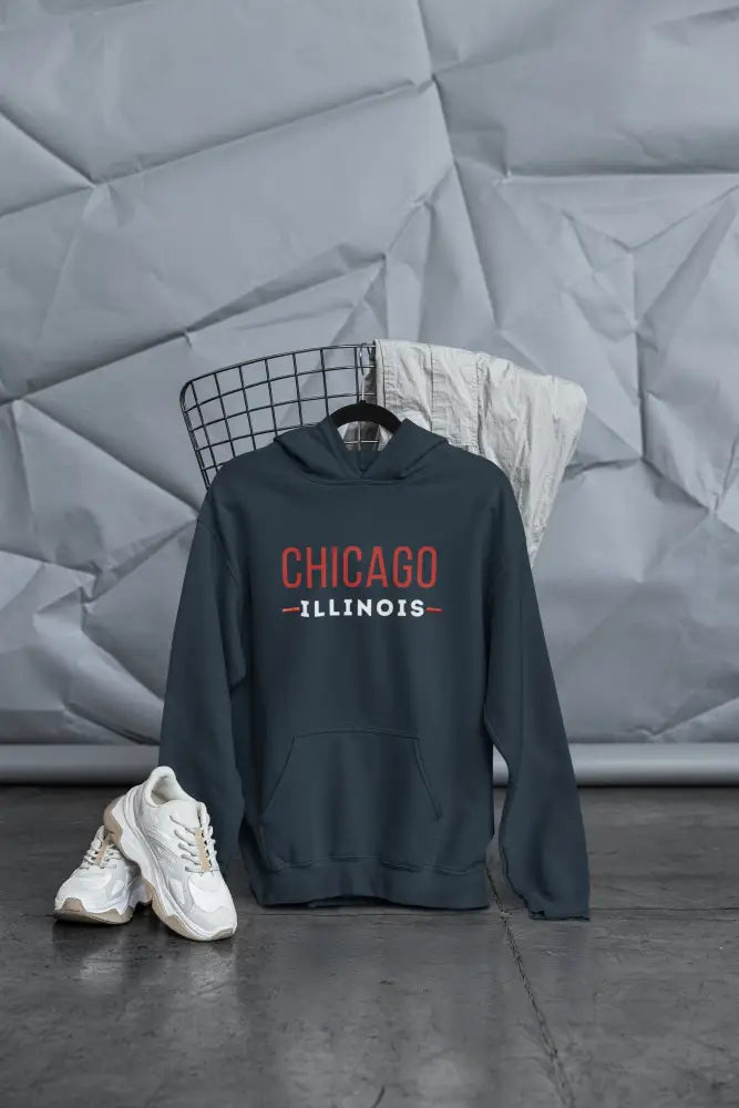 Chicago Illinois unisex heavy blend hoodie in dark grey with text